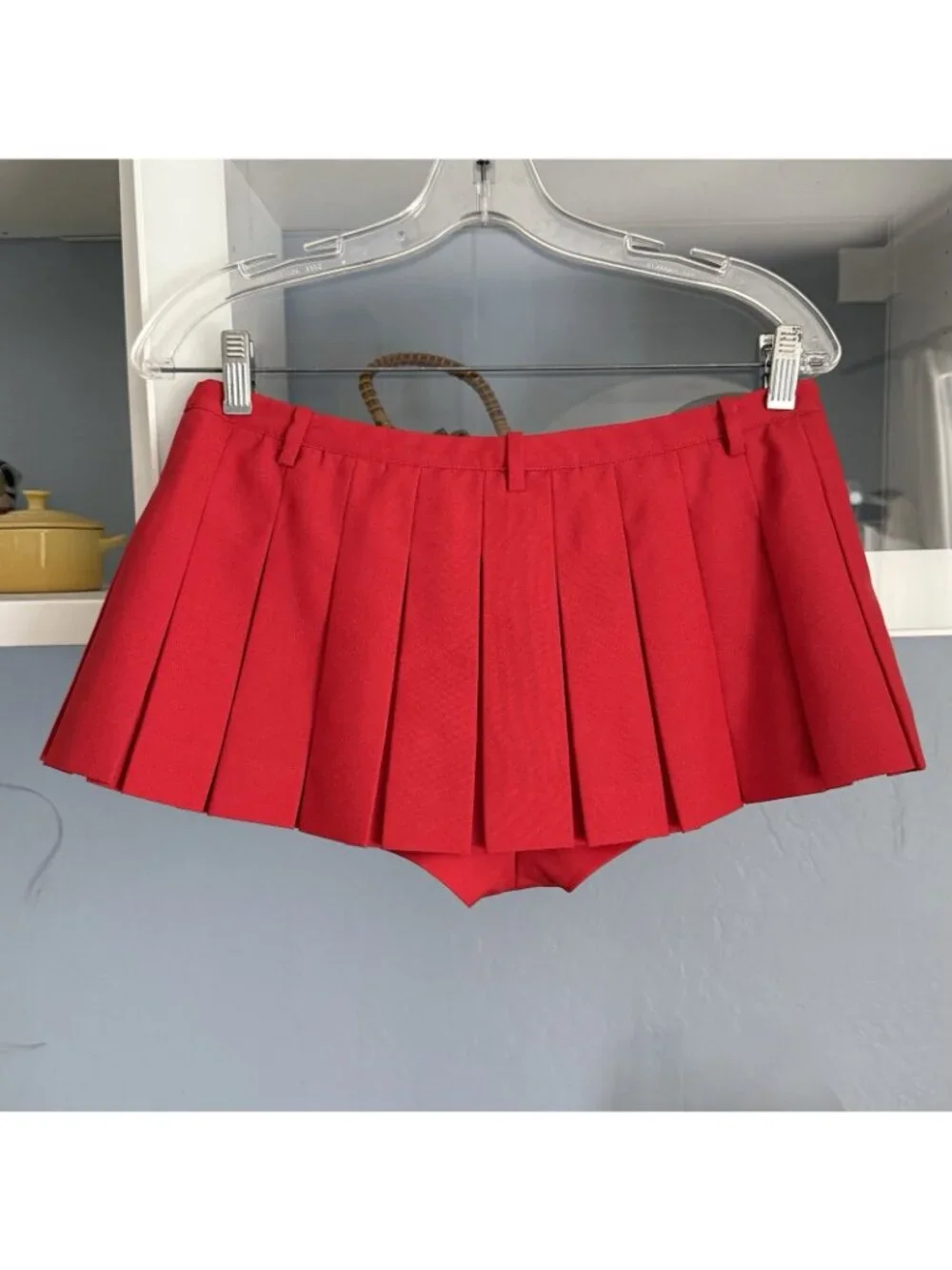 Sandy Liang Franc Micro Skort Mini Pleated Red - Picture 2 of 13